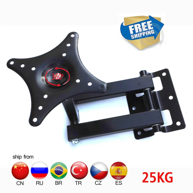 Support mural universel pour téléviseur LED LCD-123R, bras rotatif à 360°, support pour moniteur PC, support mural pour téléviseur LCD, inclinaison et rotation, plasma