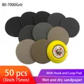 50pcs assortiment de papier abrasif sec et humide 80 - 7000 Grit Sander disc 3inch75mm avec crochet