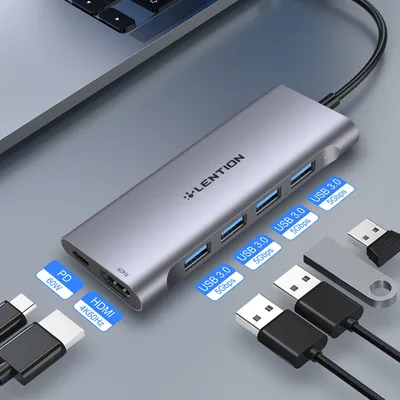 LENTION USB C airies 4K @ 60Hz @ 30Hz HDMI USB-A 3.0 PD60W Adaptateur Multiport pour Dallas M2