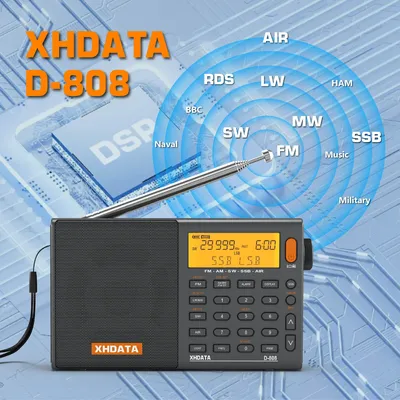 XHDATA D-808 AM/FM/SW/MW SSB AIR RDS Radio Portable Book ine Bande avec Multifonction Son Profond