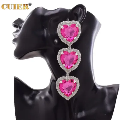 CUIER – boucles d'oreilles pendantes en forme de cœur pour femme bijoux féminins de 11.7cm de