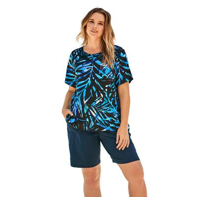 Plus Size Women's The Swim Tee by Swim 365 in Blue Painterly Leaves (Size 26/28) Rash Guard