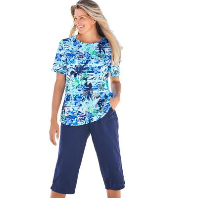 Plus Size Women's The Swim Tee by Swim 365 in Blue Stripe Palm (Size 14/16) Rash Guard