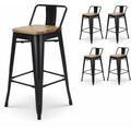 Lot de 4 tabourets de bar en métal noir mat style industriel avec dossier et assise en bois clair