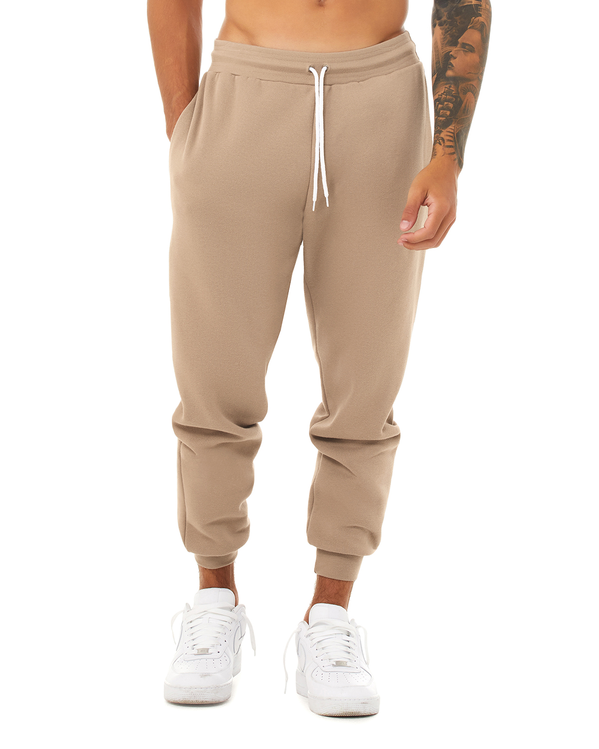 Bella + Canvas 3727 Jogger Sweatpant in Tan size Large | Polyester Blend B3727, BC3727