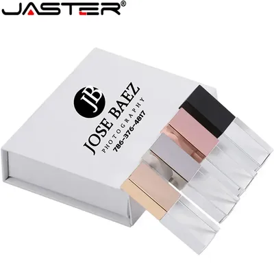 JASTER-Clé USB 2.0 en cristal cadeaux de mariage créatifs clé USB capacité réelle 128 logo