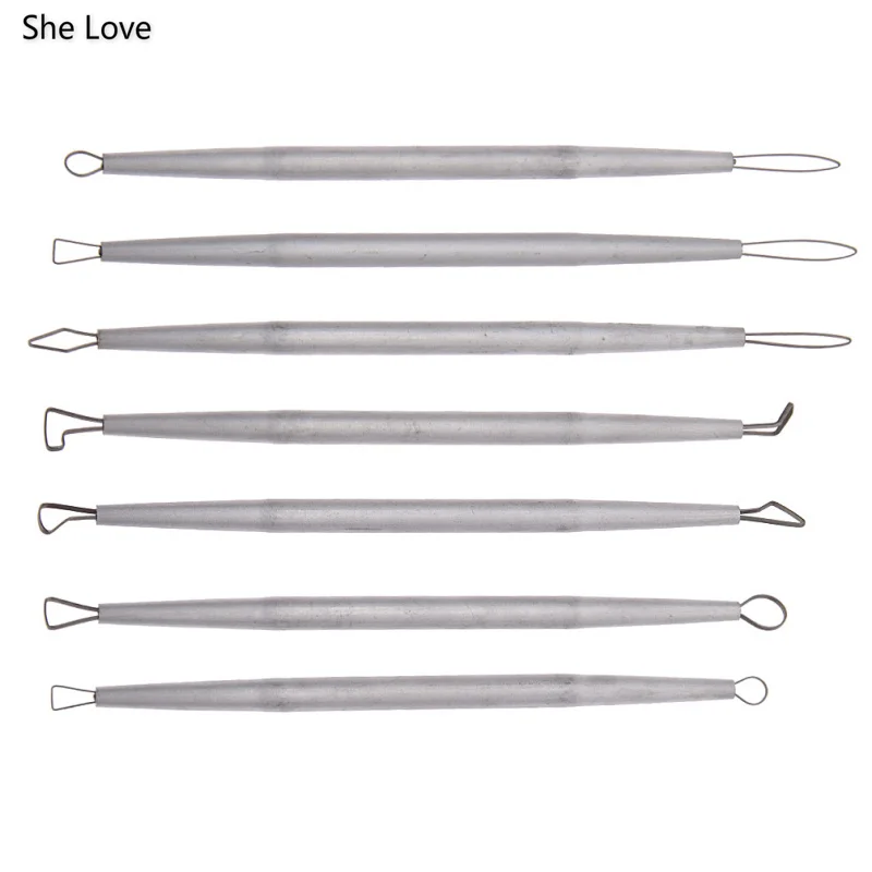 Chzimade 7 pièces outils en argile polymère en aluminium en acier inoxydable outils de sculpture en céramique de poterie outils de ruban d'extrémité de fil de sculpture