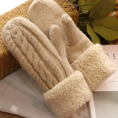 Mitaines en laine pour femmes unisexe Double épaisseur en velours doigt complet cachemire