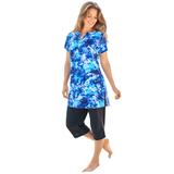 Plus Size Women's Longer Length Short-Sleeve Swim Tunic by Swim 365 in Multi Underwater Tie Dye (Size 40)