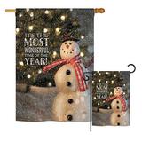 The Holiday Aisle® Delacroix Most Wonderful Time Snowman Winter Christmas Impressions 2-Sided 40 x 28 in. Flag Set in Black/Brown | Wayfair