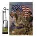The Holiday Aisle® Hovnatan The Armed Forces Americana Patriotic Impressions 2-Sided Polyester 18.5 x 13 in. Flag Set in Black/Brown | Wayfair