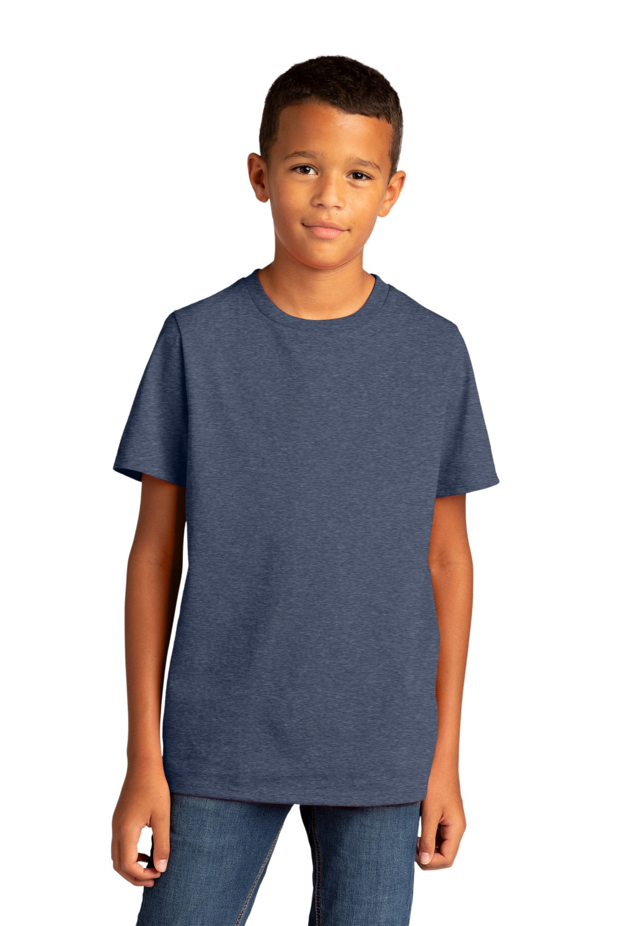 District DT8000Y Youth Re-Tee in Heathered Navy Blue size Large | Cotton/Polyester Blend