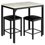 Costway 3 Piece Counter Height Dining Set Faux Marble Table-White