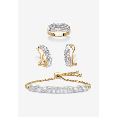 Women's 18K Gold-Plated Diamond Accent Demi Hoop Earrings, Ring and Adjustable Bolo Bracelet Set 9