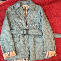 Burberry Jackets & Coats | Burberry Brit Quilted Aqua Blue Belted Jacket | Color: Blue | Size: S