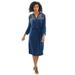 Masseys Embroidered Dress (Size L) Blue, Viscose