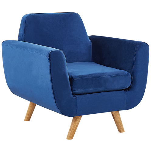 Sessel Blau/ Marineblau 80 x 80 cm aus Samtstoff und Gummibaumholz mit Armlehnen Wohnzimmersessel Retro Stil Modernes Design
