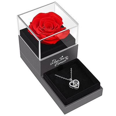 Preserved Real Rose with Necklace Enchanted Rose Flower Gift