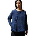 LZJN Women's Cotton Padded Coats Cotton Linen Chinese Tang Suit Style Short Jackets (Navy, One Size)