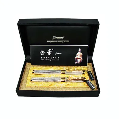 Jinhao-Stylo plume vintage luxueux en métal argenté stylo à bille roulante coffret cadeau noble