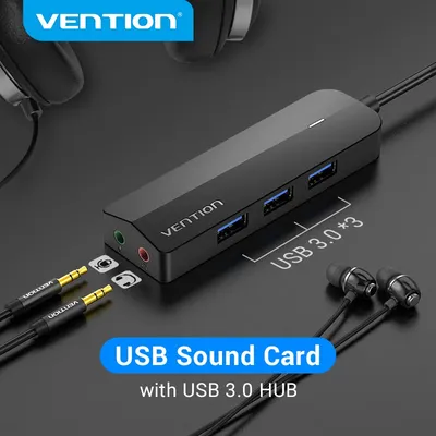 Vention – carte son USB 3.0 Hub 3 Ports 2 en 1 adaptateur Audio externe stéréo 3.5mm avec casque et