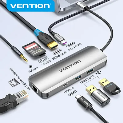 Vention USB C Hub USB C à HDMI 4K VGA PD RJ45 3.5mm USB 3.0 Dock pour MacBook Pro Accessoires USB-C
