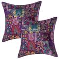 Stylo Culture Indian Cotton Vintage Fabric Patchwork Scatter Cushion Covers 60x60 cm Purple Bohemian Large 24x24 Inch Embroidered Square Living Room Floral Throw Pillow Cases - (Set Of 2 Pcs)