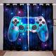 Loussiesd Boys Game Curtains for Bedroom Gamer Video Game Room Curtain Teens Toddler Kids Galaxy Starry Sky Window Gaming Gamepad Window Draperies Blue W46*L54