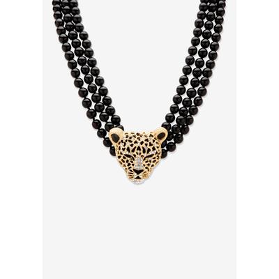 Women's Gold Tone Leopard Beaded Collar Necklace (49mm), Crystal, 20" plus 2" by PalmBeach Jewelry in Gold