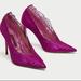 Zara Shoes | New! Zara Plum High Heel Lace Court Shoes, Sz 8.0 | Color: Pink | Size: 8