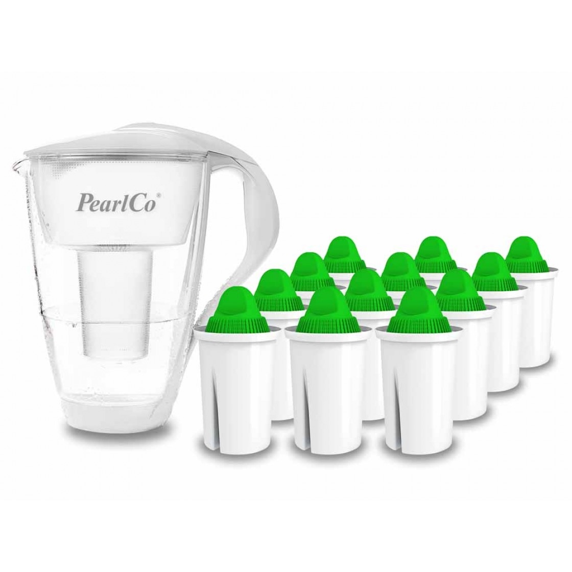 PearlCo Glas-Wasserfilter weiß inkl. 12 Alkaline Filterkartuschen Image