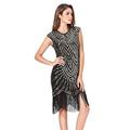 Women's 1920s Style Deco Flapper Dress Vintage Inspired Sequin Embellished Fringe Gatsby Dress(Black Gold M)