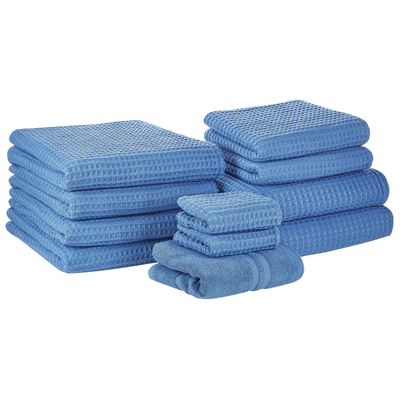 Badehandtuch Set mit Badematte 11-teilig Blau Baumwolle Zero-Twist-Garn verschiedene Größen Badezimmer Ausstattung