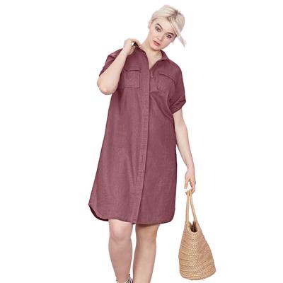 Plus Size Women's Button Front Linen Shirtdress by ellos in Vintage Plum (Size 16)