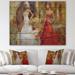 East Urban Home Lady In White Dress & Lady In Red Dress I - Unframed Painting Print on Wood in Gray/White | 36 H x 46 W x 1.5 D in | Wayfair