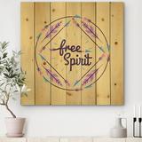 East Urban Home Free Spirit Feathers - Unframed Textual Art Print on Wood in Brown/Green | 30 H x 30 W x 1 D in | Wayfair