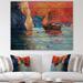 East Urban Home Chinese Sailboat Arriving During Red Evening Sunset Glow - Unframed Painting Print on Wood Metal in Blue/Brown/Red | Wayfair