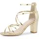 Allegra K Women's Strappy Crisscross Strap Block Heeled Sandals Gold 5.5 UK/Label Size 7.5 US