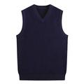 Mens Gilet V-Neck Jumper Vest Knitwear Knitted Waistcoat Sweater Tank Tops Sleeveless Pullover Dark Blue