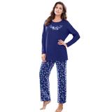 Plus Size Women's Long Sleeve Knit PJ Set by Dreams & Co. in Evening Blue Flowers (Size 26/28) Pajamas