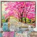 East Urban Home Cherrry Blossom Lane - Painting Print on Canvas Canvas, Wood in Green/Pink/Red | 12 H x 20 W x 1 D in | Wayfair