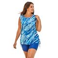 Plus Size Women's Chlorine Resistant Swim Tank Coverup with Side Ties by Swim 365 in Dream Blue Tie Dye (Size 38/40) Swimsuit Cover Up