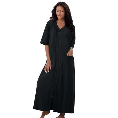 Plus Size Women's Long French Terry Zip-Front Robe by Dreams & Co. in Black (Size 6X)