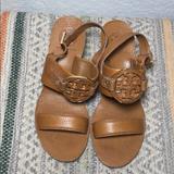 Tory Burch Shoes | Classic Tory Burch Tan Leather Platform Sandals | Color: Gold/Tan | Size: 7