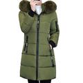 Women Long Cotton Padded Coat Faux Fur Hooded Winter Parka Down Lammy Jacket Ladies Warm Quilted Padded Lightweight Trench Outwear Long Sleeve Tops Cardigan Army Green