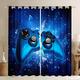 Loussiesd Games Curtains for Boys Bedroom Video Game Gamer Window Curtains Teens Gaming Room Curtain Broken Gamepad Fragment Window Draperies Decor Blue W46*L54