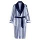 Walker Reid- Mens 49" or 124cm Long Luxury Thick Soft Blue White & Grey Striped Fleece Shawl Collared Belt Bath Robe Dressing Gown House Coat Large