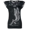 Spiral - Enslaved Angel Shirt - Top mit Flügelärmeln & Spitze - Totenkopf Shirt Damen - EMP Damen Oberteile - Gothic top Schwarz Schwarz - M