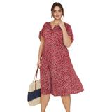 Plus Size Women's Tie-Sleeve Dress by ellos in Classic Red Floral (Size 34)