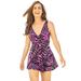 Plus Size Women's Twist-Front Swim Dress by Swim 365 in Pink Painterly Leaves (Size 18) Swimsuit Cover Up